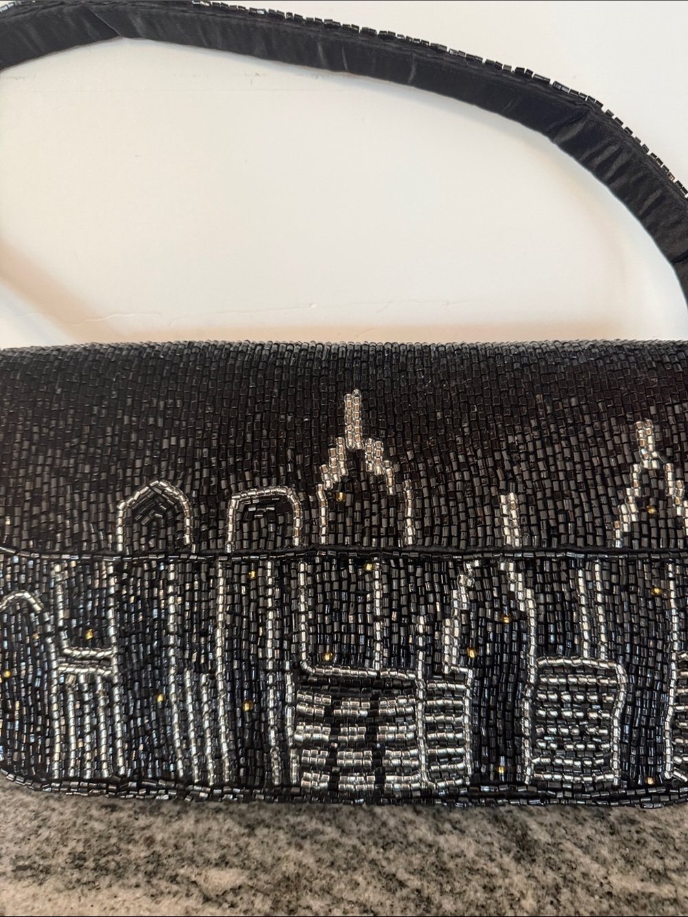 Beaded Black Evening Clutch with Silver Skyline Accent - Picture 7 of 7
